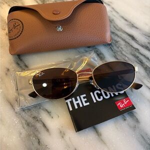 Ray-Ban Gold and Brown Oval Sunglasses - RB 3774D